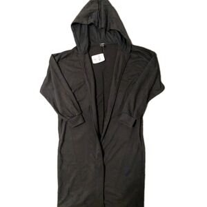 Forever 21 Black Hooded Open Front Cardigan Longline Duster Robe Coat M